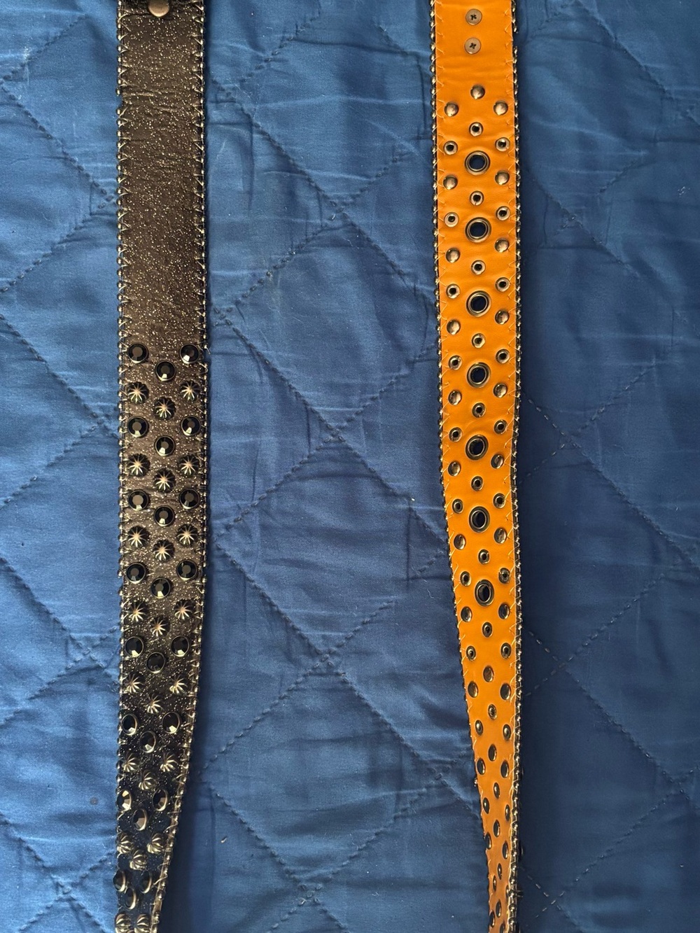 Studded Double-Color Leather Belt - Black & Orange